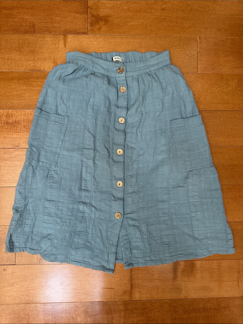 Roxy Button-Front Blue Midi Skirt